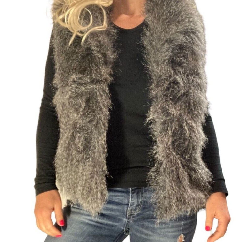 Jack by BB Dakota vest faux fur M gray hook-loop closure Retro Glamour Punk